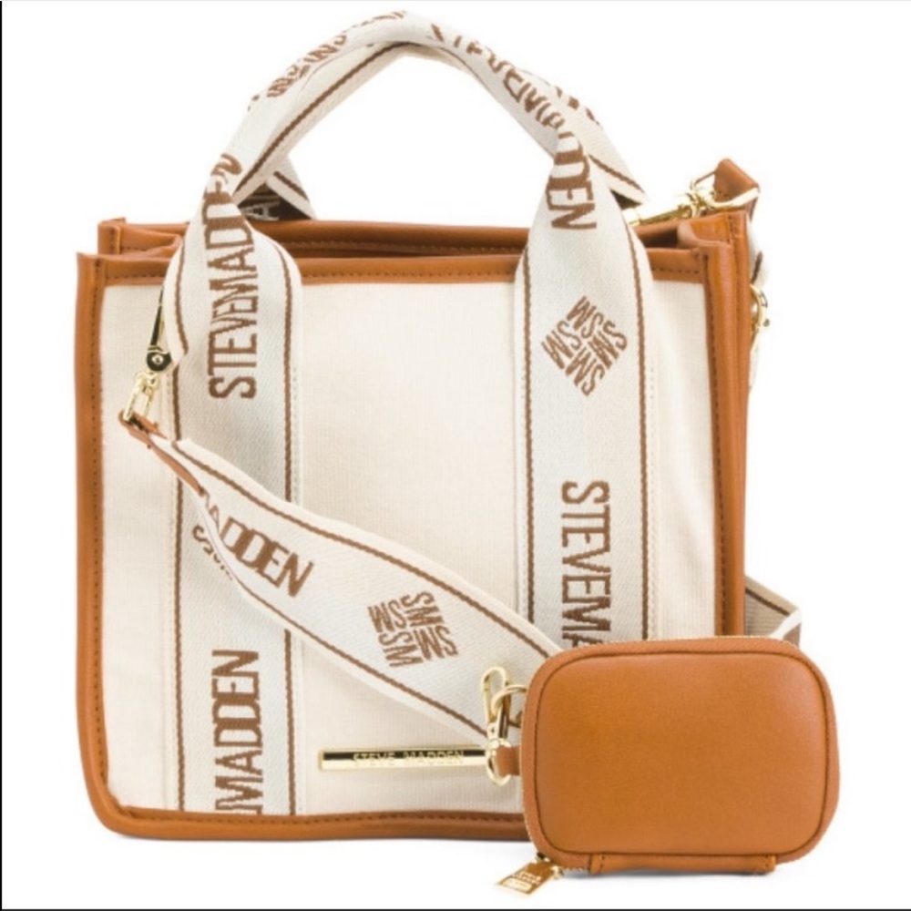 STEVE MADDEN tiktok Viral canvas tote purse crossbody BWebber Natural Tan Color